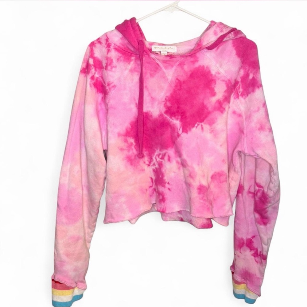Spiritual Gangster Pink Tie-Dye Hoodie with Rainbow Cuffs